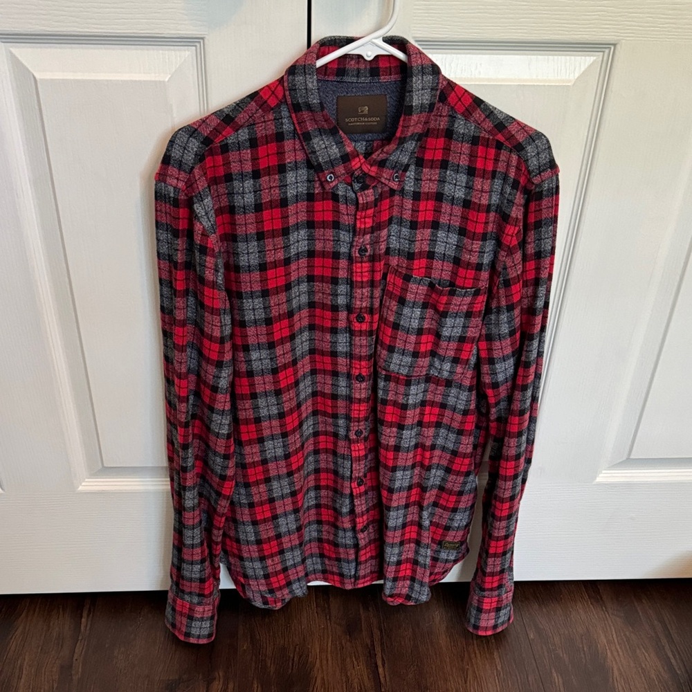 Scotch & Soda Red and Gray Checkered Men's Shirt